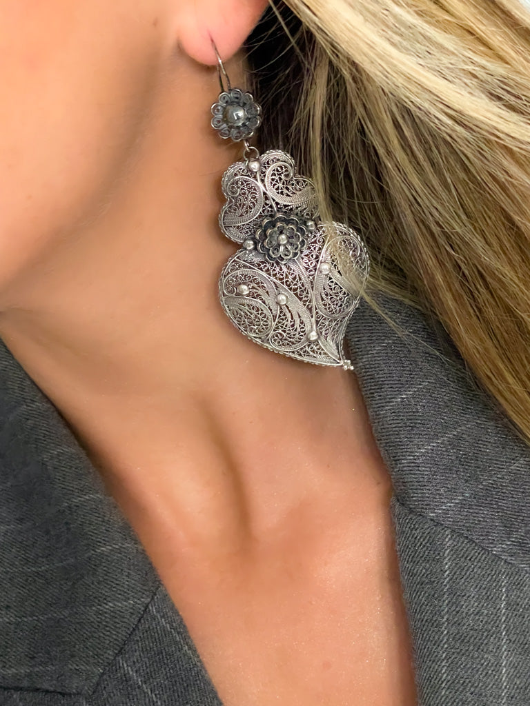 Boucles d'oreilles coeur Viana avec fleur