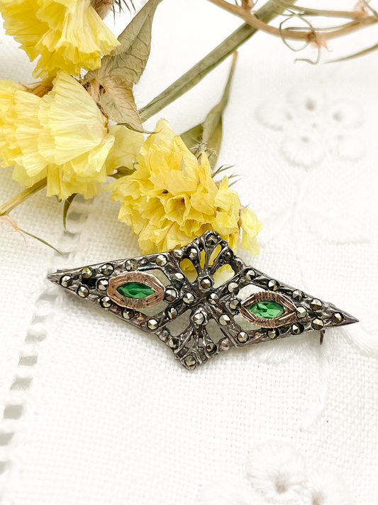 Green Pin with Marcasites