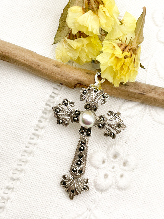 Pearl Crucifix with Marcasites